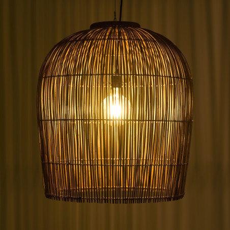 SIXTINE - 59x59cm pendant light in natural-coloured rattan and recycled teak