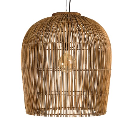 SIXTINE - 59x59cm pendant light in natural-coloured rattan and recycled teak