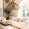 SIXTINE - 80x80cm pendant light in natural-coloured rattan and recycled teak