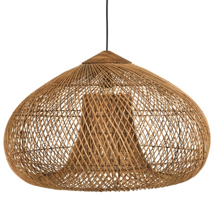 SIXTINE - 80x80cm pendant light in natural-coloured rattan and recycled teak