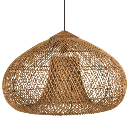SIXTINE - 80x80cm pendant light in natural-coloured rattan and recycled teak