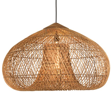 SIXTINE - 80x80cm pendant light in natural-coloured rattan and recycled teak