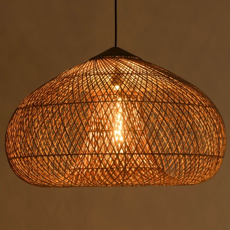 SIXTINE - 80x80cm pendant light in natural-coloured rattan and recycled teak