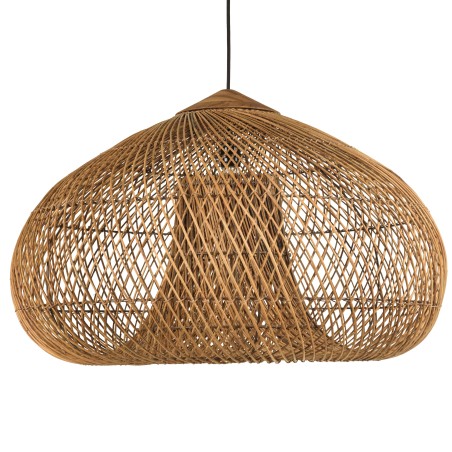 SIXTINE - 80x80cm pendant light in natural-coloured rattan and recycled teak