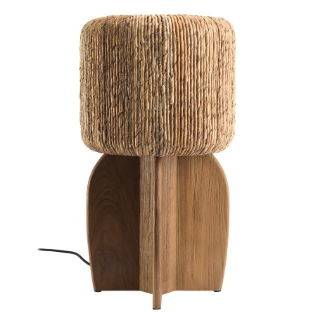 Lampe 30x30cm en rotin couleur naturelle et bois de teck recyclé - Macabane
