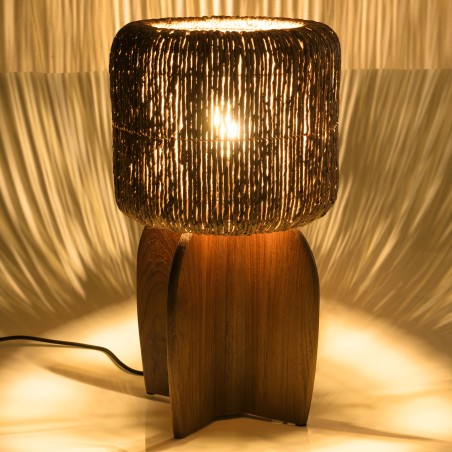 SIXTINE - 30x30cm lamp in natural-coloured rattan and recycled teak
