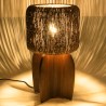 SIXTINE - 30x30cm lamp in natural-coloured rattan and recycled teak