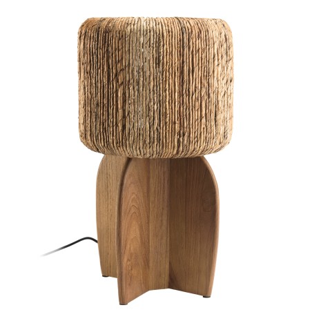 Lampe 30x30cm en rotin couleur naturelle et bois de teck recyclé - Macabane