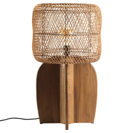 SIXTINE - 38x38cm lamp in natural-coloured rattan and recycled teak