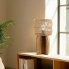 SIXTINE - 38x38cm lamp in natural-coloured rattan and recycled teak