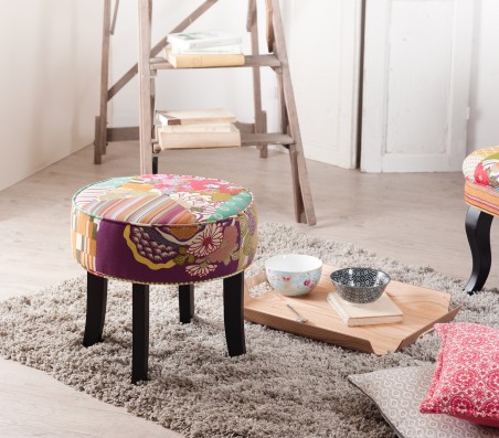 KATE - Round Stool 42x42 cm Multicolored Bohemian Fabric