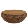 SIXTINE - Coffee table in brown rattan and recycled teak, D80cm