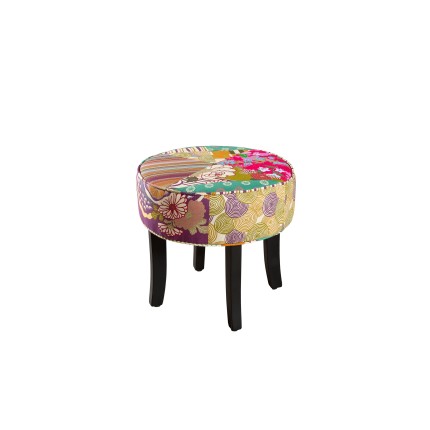 Tabouret rond KATE 42x42 cm tissu bohème