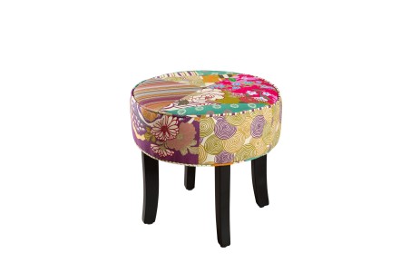 Tabouret rond KATE 42x42 cm tissu bohème