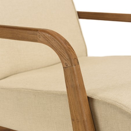 Sillón de tejido beige y madera de teca reciclada | Macabane