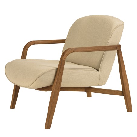 Sillón de tejido beige y madera de teca reciclada | Macabane