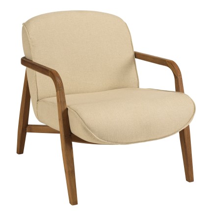 Fauteuil en tissu beige et bois de teck recyclé | Macabane