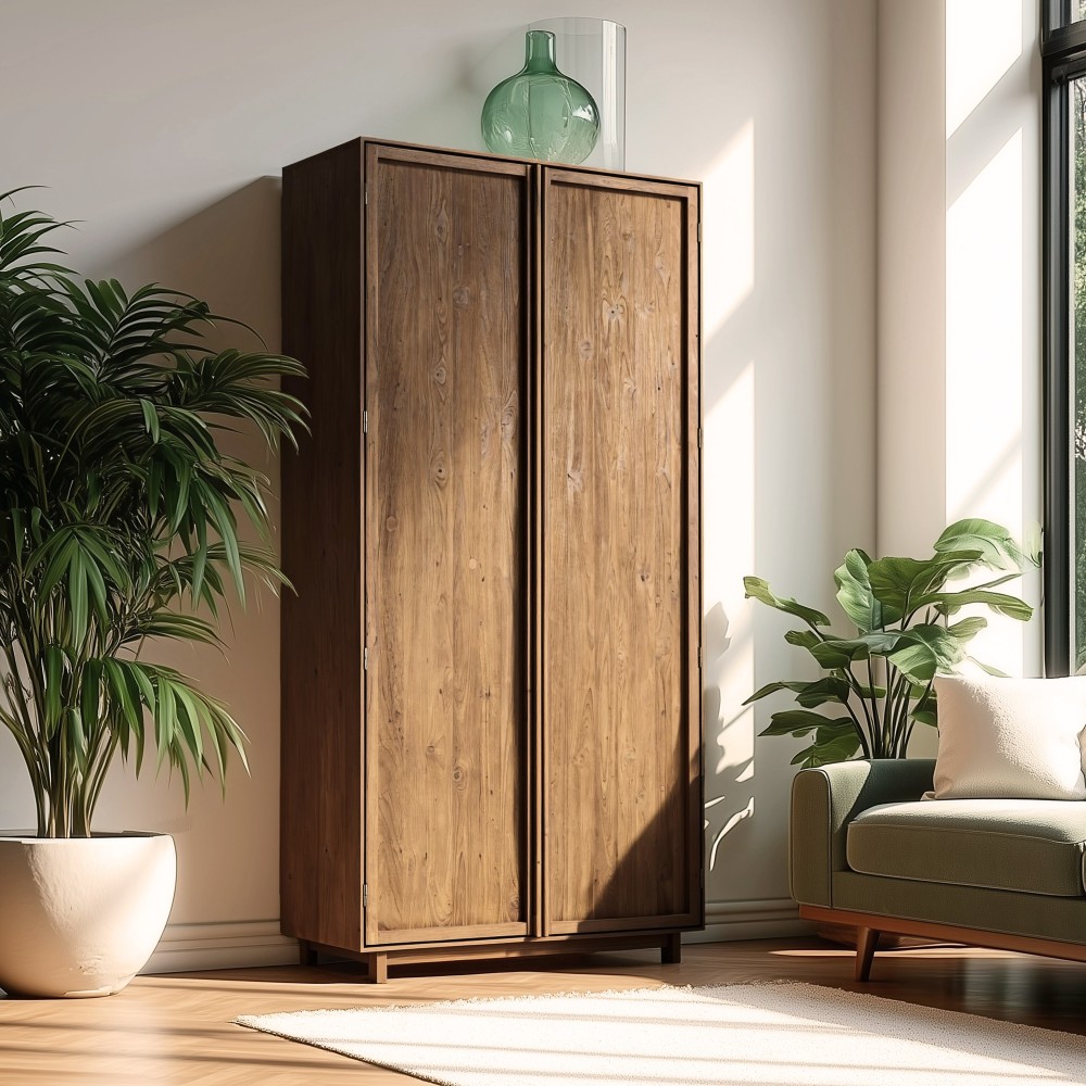 Armoire 2 portes 90x200cm en bois de teck recyclé | Macabane