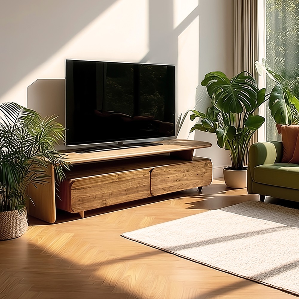Tv-meubel 2 lades 160x40cm van gerecycled teakhout | Macabane