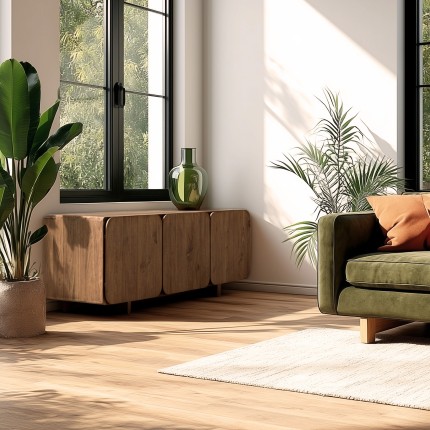 SIXTINE - Sideboard with 3 doors, 120x40cm, made from recycled teak