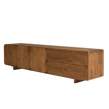 Buffet 3 portes 2 tiroirs 200x48cm en bois de teck recyclé | Macabane