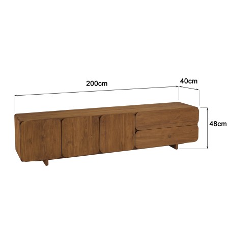 Buffet 3 portes 2 tiroirs 200x48cm en bois de teck recyclé | Macabane