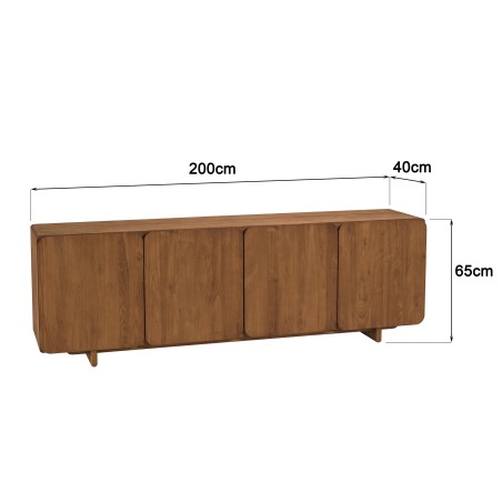 Buffet 4 portes 200x65cm en bois de teck recyclé | Macabane