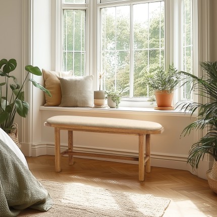Banc avec coussin beige en bois et rotin | Collection Amy