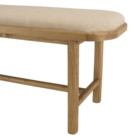 Banco con cojín blanco de madera y ratán | Colección Amy