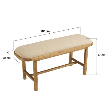 Bench with white cushion in wood and rattan | Amy Collection