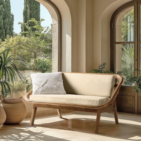 Divano 2 posti cuscini bianchi in legno e rattan | Collezione Amy