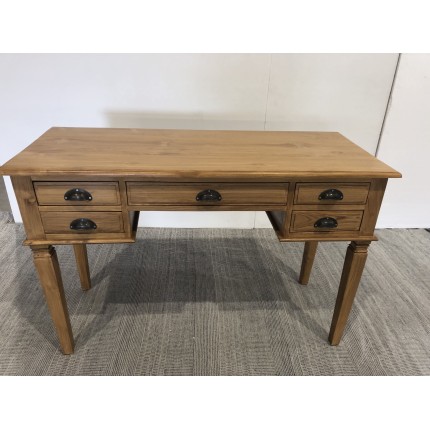SECOND-HAND - Brown teak wood desk with 5 drawers