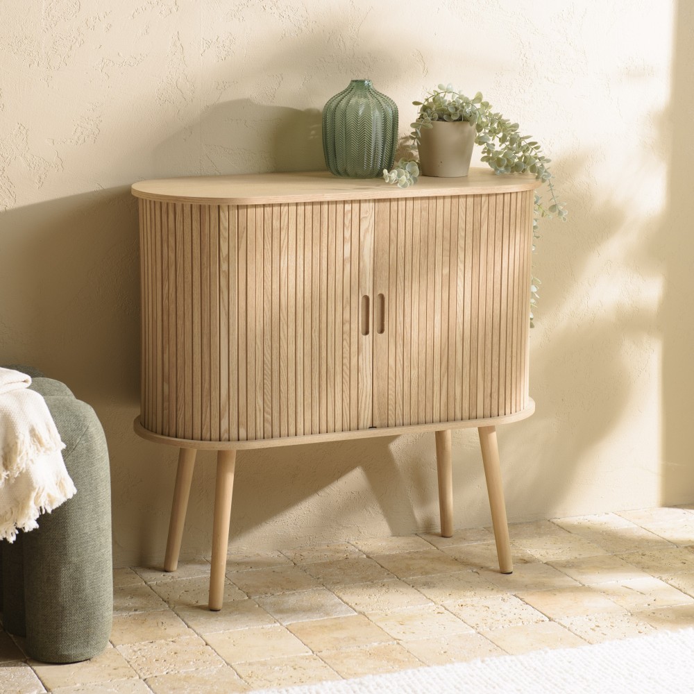 Buffet ovale 80x33cm en bois couleur naturelle | Seconde Vie