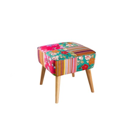 KATE - Square Scandinavian Stool 42x41cm Multicolored Bohemian Fabric