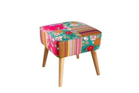 Tabouret carré scandi KATE 42x41cm tissu bohème