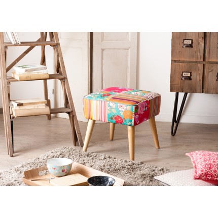 KATE - Square Scandinavian Stool 42x41cm Multicolored Bohemian Fabric