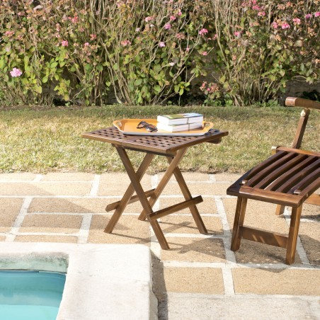 Table pique nique de jardin carrée 50x50cm bois teck huilé | Seconde Vie