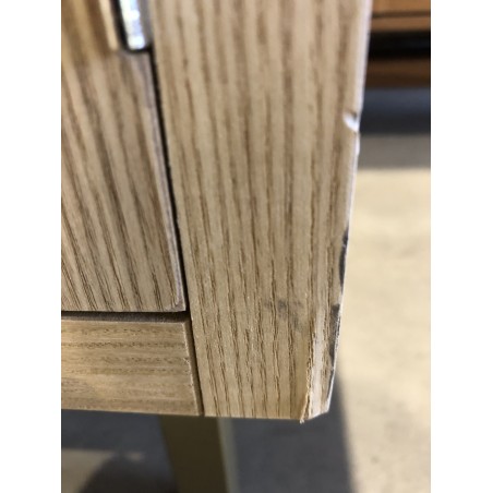 Meuble TV bois 2 niches 2 portes toile de jute pieds doré | Seconde Main