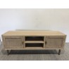 Meuble TV bois 2 niches 2 portes toile de jute pieds doré | Seconde Main