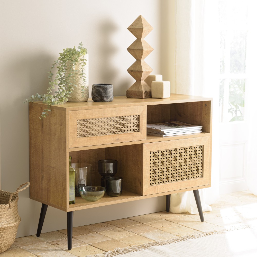 CHARLIE Low Brown Sideboard with 3 Compartments and 2 Doors