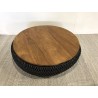 Table basse ronde en rotin noir 80x80cm | Seconde Vie