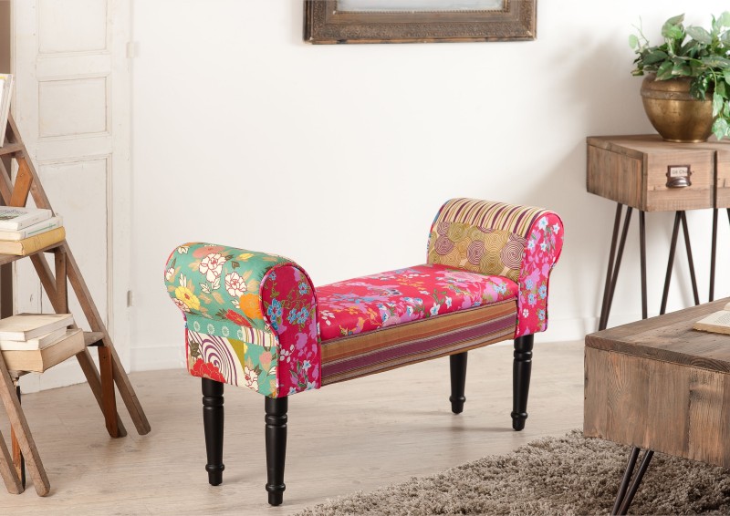 KATE - Rectangular Fabric Bench Multicolor Bohemian Print