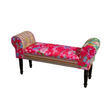 KATE - Rectangular Fabric Bench Multicolor Bohemian Print