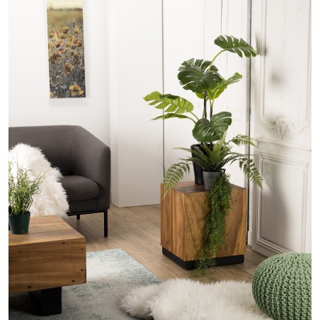 SECONDE HAND - Square Side Table 38x38cm Suar Wood with Black Base