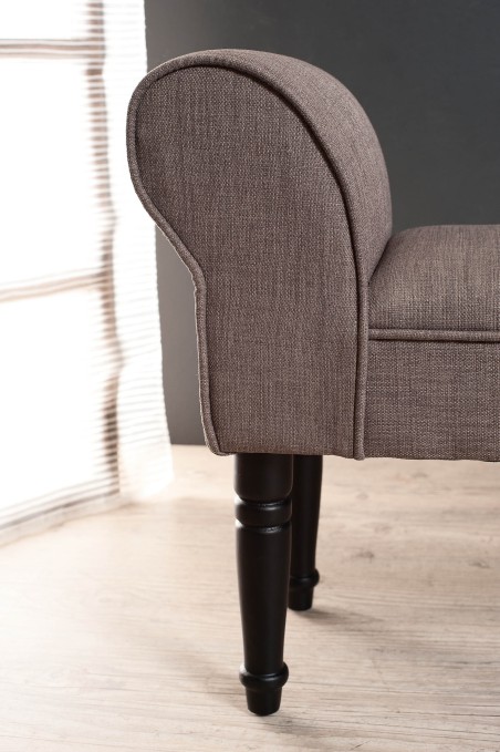 Banc de lit KATE - Tissu taupe - Pieds bois noir