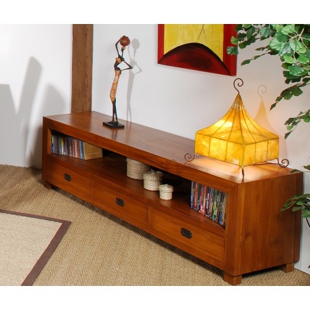 Meuble TV marron 3 tiroirs bois Teck | Seconde Main