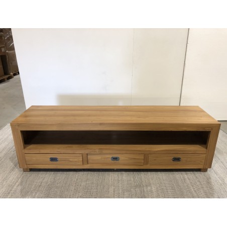 Brown TV cabinet with 3 teak wood drawers | Second-hand
