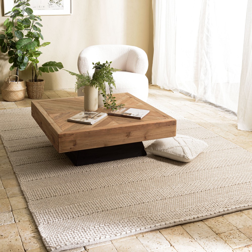 Rechthoekig vloerkleed 300x400cm van beige geweven wol | Macabane