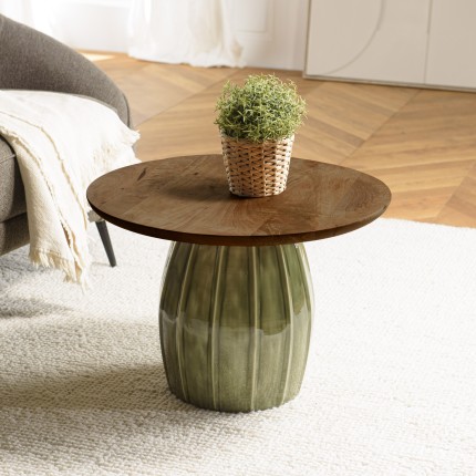 Table basse 60x60 cm en manguier et émail vert | Meubles Macabane