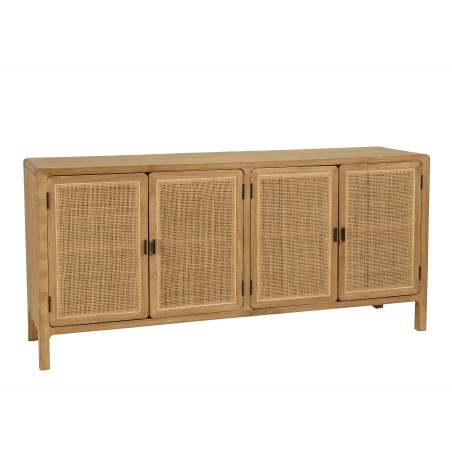 Buffet 4 portes 170cm en bois de mindi et rotin naturel | Macabane